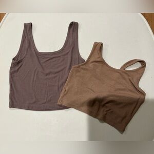 SHEIN Mauve and Tan Ribbed Crop Top Set